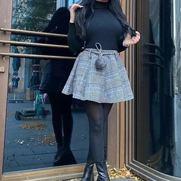 Black Preppy High Neck turtleneck Rib Knit Sweater top - Picture 4 of 6